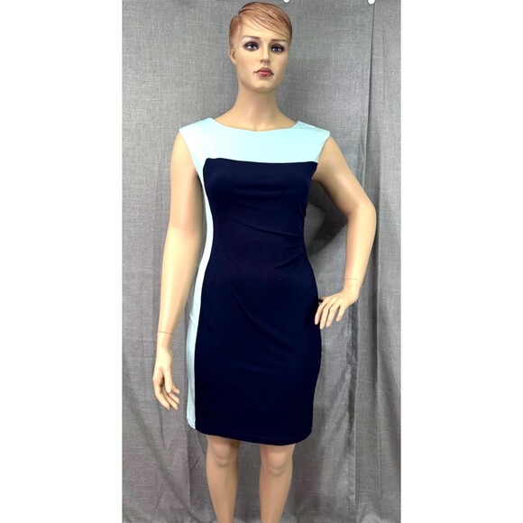Connected Apparel Dresses & Skirts - Connected Apparel Bodycon Navy Teal Colorblock Knee Length Dress Women's Size 14